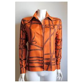 Hermès-Camisa de seda Hermès-Naranja