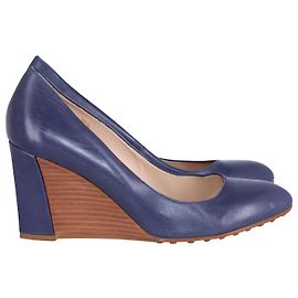 Tod's Escarpins Zeppa Compensés en Cuir Bleu Bleu