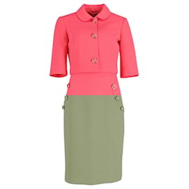 Michael Kors-Michael Kors Button-Embellished Shift Dress with Cropped Jacket in Coral Pink Wool-Pink