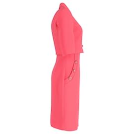 Michael Kors-Michael Kors Button-Embellished Shift Dress with Cropped Jacket in Coral Pink Wool-Pink