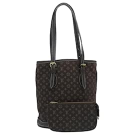 Louis Vuitton-LOUIS VUITTON Monogram Mini Lin Bucket PM Shoulder Bag Brown M95226 Auth pt1069-Brown