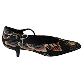Stella Mc Cartney-Zapatos de Salón Mary Jane Florales de Stella McCartney en Lona Negra-Otro