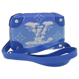 LOUIS VUITTON Monogram Clouds Soft Trunk Necklace Wallet Blue M45440 Auth ni331a Blue