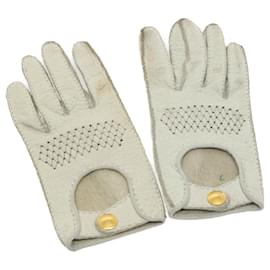 Hermès-HERMES Gloves Leather 7inch White Auth yk4151-White