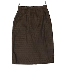 Fendi-FENDI Zucchino Canvas Jupe Marron Auth ar6747-Marron