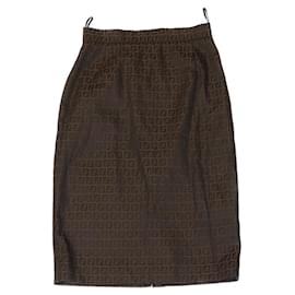 Fendi-FENDI Zucchino Canvas Jupe Marron Auth ar6747-Marron