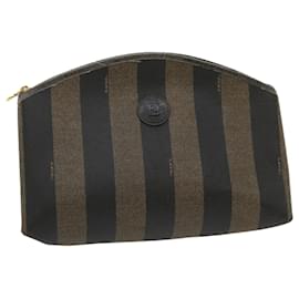 Fendi-FENDI Pecan Canvas Cosmetic Pouch Black Brown Auth fm1327-Brown,Black