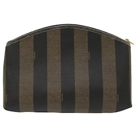 Fendi-FENDI Pecan Canvas Cosmetic Pouch Black Brown Auth fm1327-Brown,Black