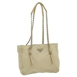 Prada-PRADA Chain Tote Bag Nylon Leather White Auth yk4153-White