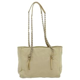 Prada-PRADA Chain Tote Bag Nylon Leather White Auth yk4153-White