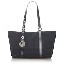 Fendi-Fendi Black Zucchino Canvas Tote Bag-Black