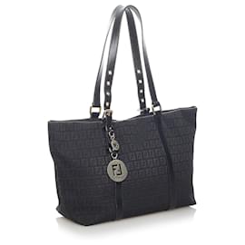 Fendi-Fendi Black Zucchino Canvas Tote Bag-Black