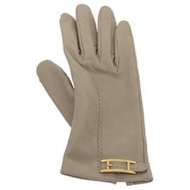 Hermès-HERMES Gloves Leather 6.5 inches Gray Auth ar6800-Grey