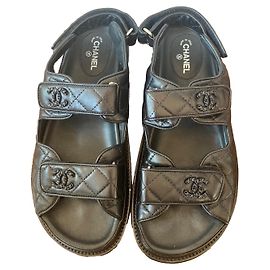 Chanel Lambskin Sandals Black Black