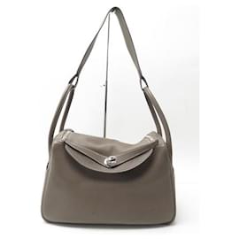 Hermès-SAC A MAIN HERMES LINDY 34 EN CUIR TOGO ETOUPE TAUPE LEATHER HAND BAG-Taupe