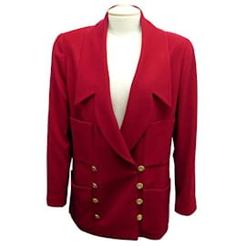 Chanel-NEW VINTAGE CHANEL BLAZER lined-BREASTED JACKET IN RED CASHMERE 40 MJACKET-Red