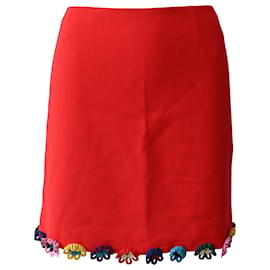 Mary Katrantzou-Mary Katrantzou Mini-jupe à ourlet fleuri en laine rouge-Rouge