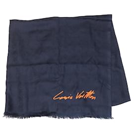 Louis Vuitton-LOUIS VUITTON Monograma Assinatura VIP Xale Seda Cashmere Marinho LV Auth ak174NO-Azul marinho