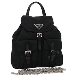 Prada-PRADA Chain Mini Shoulder Bag Nylon Black 1BH029 V44 F0002 auth 29659a-Black