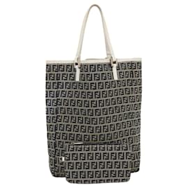 Fendi-FENDI Zucchino Canvas Tote Bag Navy White Auth yk4431-White,Navy blue