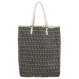 Fendi-FENDI Zucchino Canvas Tote Bag Navy White Auth yk4431-White,Navy blue