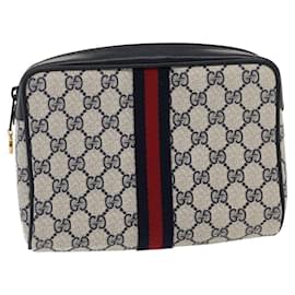 Gucci-Pochette GUCCI GG Canvas Sherry Line Navy Red Auth2562-Rouge,Bleu Marine