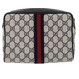 Gucci-GUCCI GG Canvas Sherry Line Clutch Bag Navy Red Auth th2562-Red,Navy blue