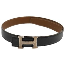 Hermès HERMES Constance H Buckle Gürtel Leder Schwarz Silber Auth gt2366 Schwarz Silber
