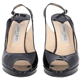 Jimmy Choo-Jimmy Choo Nova Slingback Platform Sandals in Black Patent Leather -Black