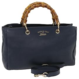 Gucci-GUCCI Bamboo Hand Bag Shoulder Bag 2way Leather Blue Auth cl075-Blue