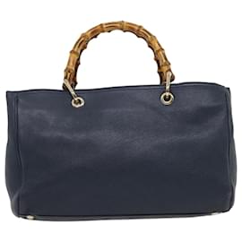 Gucci-GUCCI Bamboo Hand Bag Shoulder Bag 2way Leather Blue Auth cl075-Blue