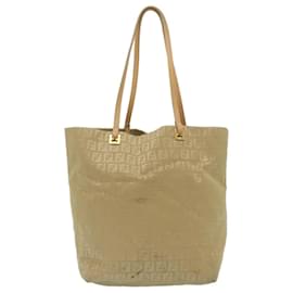 Fendi-FENDI Zucchino Canvas Tote Bag Beige Auth bs752-Beige
