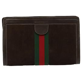 Gucci-GUCCI Web Sherry Line GG Clutch Bag Suede Leather Brown Red Green Auth ar6877-Brown,Red,Green