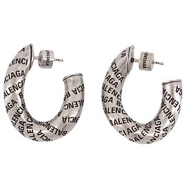 Balenciaga Silberfarbene Messing-Ohrringe mit Logo Silber Metallisch