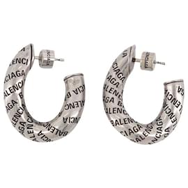 Balenciaga-Logo Silver-Tone Brass Earrings-Silvery,Metallic