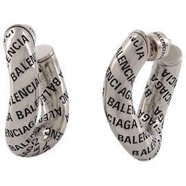 Balenciaga-Logo Silver-Tone Brass Earrings-Silvery,Metallic