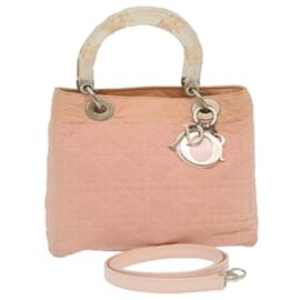 Christian Dior-Christian Dior Canage Lady Dior 2Way Hand Shoulder Bag Nylon Pink Auth 29353-Pink