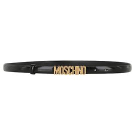 Moschino Thin Leather Logo Belt Black