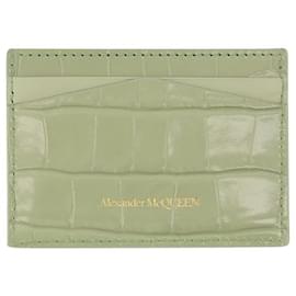 Alexander Mcqueen-Card Holder in Sage Leather-Green