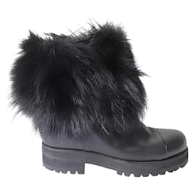 Jimmy Choo-Jimmy Choo Fur Trimmed Ankle Boots in Black Leather-Black