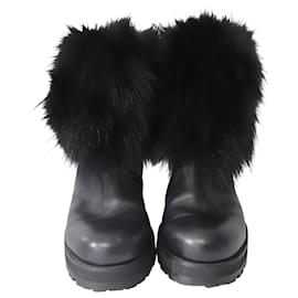 Jimmy Choo-Jimmy Choo Fur Trimmed Ankle Boots in Black Leather-Black
