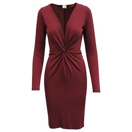Iris & Ink Robe Mi-Longue Nouée Devant en Viscose Bordeaux Rouge Bordeaux