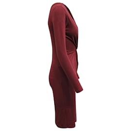 Iris & Ink-Iris & Ink Front Knot Midi Dress in Burgundy Viscose-Dark red