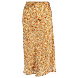 Gonna Midi Reformation Pratt Stampa Floreale in Seta Multicolor Multicolore