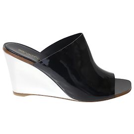 Sergio Rossi Metallic Wedge Slides Size in Black Patent Leather Black