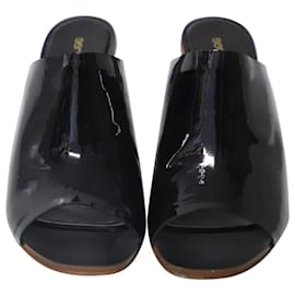 Sergio Rossi-Sergio Rossi Metallic Wedge Slides Size in Black Patent Leather-Black