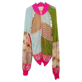 Christian Dior-Dior x Galliano SS04 Giacca in maglia patchwork con bordo a medaglione-Multicolore