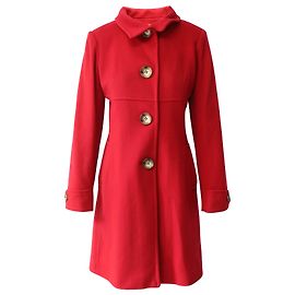 Michael Kors Button-Down Long Coat with Long Sleeves in Red Laine Wool Red