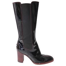 Tod's Tods Contrast Stitch Knee-High Boots in Black Patent Leather Black