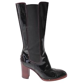Tod's-Tods Contrast Stitch Knee-High Boots in Black Patent Leather-Black